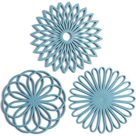 Dessous de plat en silicone, 6 en 3 styles – Antidérapant et résistant à la chaleur – Dessous de plat moderne pour tables et comptoirs – Dessous de plat pour plats chauds, turquoise