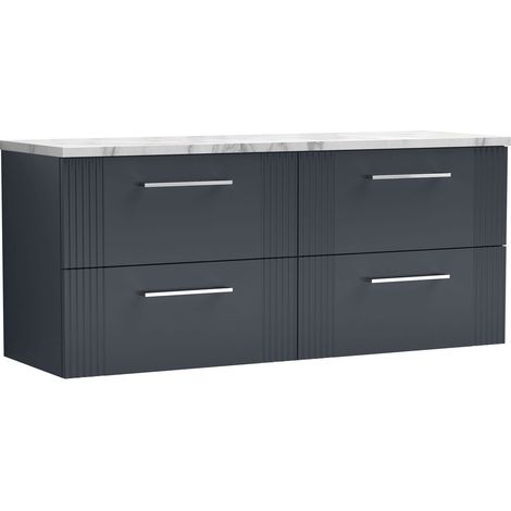 Nuie Deco Wall Hung 4-Drawer Vanity Unit with Carrera Marble Worktop 1200mm Wide - Satin Anthracite (1/4)