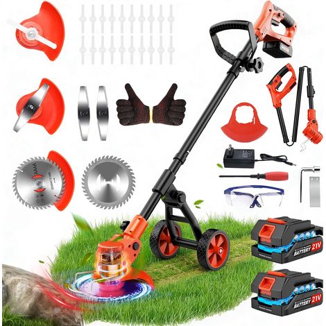 Debroussailleuse Electrique sans Fil 21V, Debroussailleuse Batterie avec 2 Batteries 2,0 Ah, Chargeur et Roues Amovibles, Coupe Bordure sans Fil avec Batterie pour Tondre Le Jardin et la Pelouse (1/5)