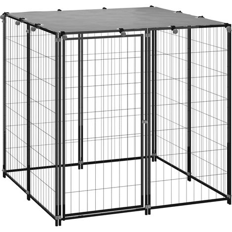 Chenil pour chiens - Parc enclos pour animaux Noir 110x110x110 cm Acier BV485761 - BonneVie (1/5)