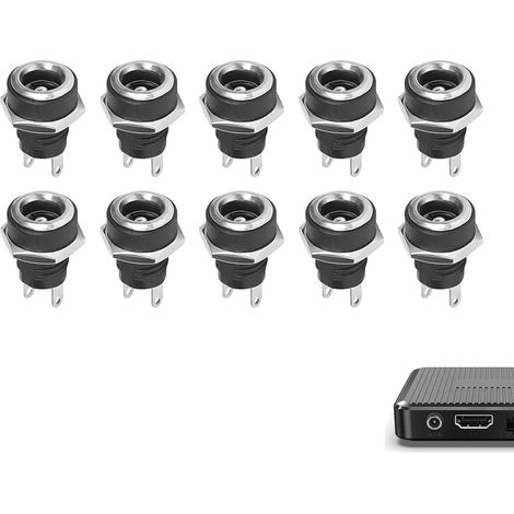 Lot de 10 Connecteurs DC Femelles 5,5 x 2,1 mm à 2 Broches, Prise DC Femelle à Souder Encastrable Cuivre, Laiton et Alliage de Zinc, Résistant à la Corrosion, avec Écrou, pour Alimentation Électrique (1/5)