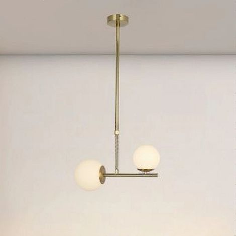 TrAdE Shop Traesio - Lampadario A Sospensione Oro Con 2 Sfere In Vetro Bianco Opaco Attacco G9 E27 33481 - (1/5)