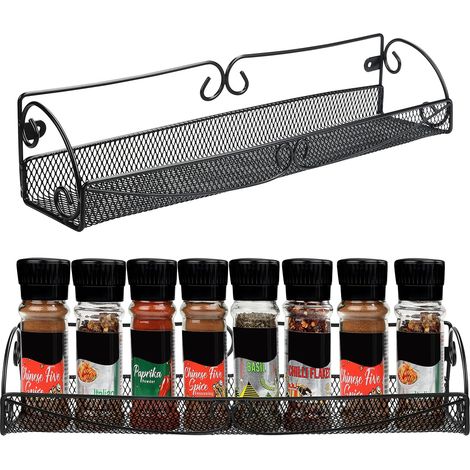 Estante para especias de pared de color negro (juego de 2): estante para especias de pared de un solo nivel para frascos y condimentos, soporte para puertas de armarios y despensas (1/5)