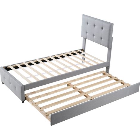 Letto imbottito bambini 90 x 200 cm con letto estraibile e testiera regolabile, grigio, MODENUIT (1/5)