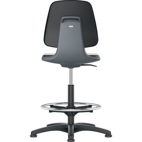 Sedia da lavoro Labsit con rotelle, anello per i piedi, seduta in schiuma integrale, rivestimento antracite