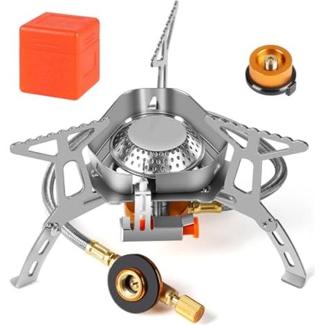 Réchaud de camping pliable 3500 W, réchaud à gaz portable avec adaptateur et émetteur piézo pour la randonnée, le camping, les pique-niques et les activités de plein air. (1/5)