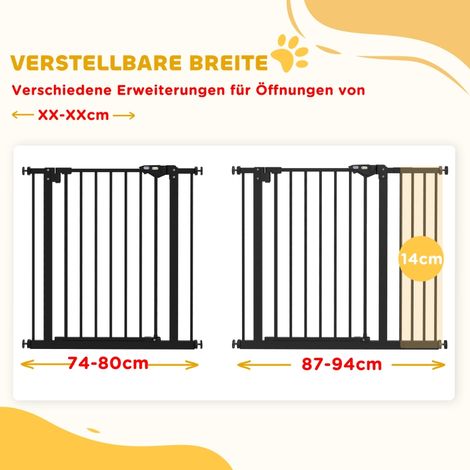 Barrière de sécurité pour chien, grille de protection amovible pour animaux, métal et plastique, noir, 74-80/87-94 cm, portail extensible (1/5)