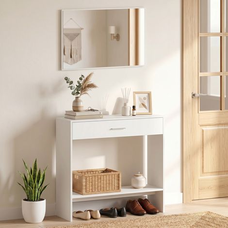 Recibidor de Entrada con Espejo Cajón y Estante Mueble de Recibidor para Pasillo 91,5x27,9x85,5 cm Blanco (1/5)