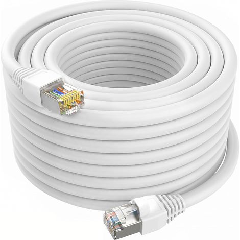 Câble Ethernet CAT6a d'extérieur 30m, 10Gbps/550MHz FTP, 23AWG de Cuivre Pur OFC, LLDPE Résistant à l'eau et aux UV, Direct Burial RJ45 Câble Réseau, Network Patch LAN-Cable et POE - Blanc (1/5)