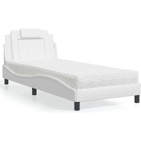 Lit Viana avec matelas-Lit Adulte blanc 90x200 cm similicuir 997708 (1/5)