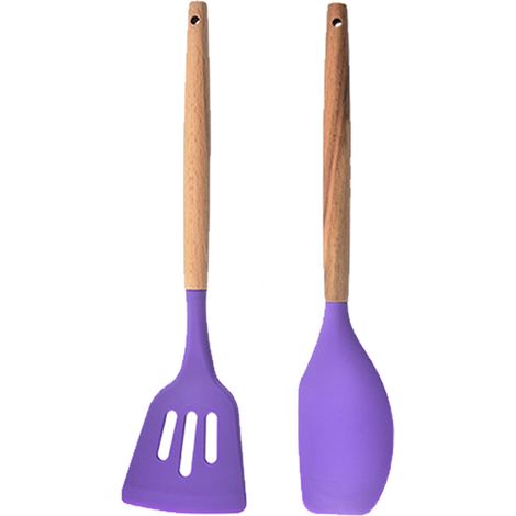 Ensemble de 2 ustensiles de cuisine en silicone, manche en bois résistant aux hautes températures pour la cuisson quotidienne (1/5)