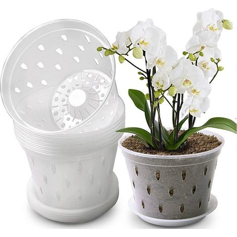 Pots d'orchidées en plastique de 5 pouces, sans plateau, pots de plantation d'orchidées transparents, pots en filet de contrôle des racines des plantes avec trous, 10 pièces (1/4)