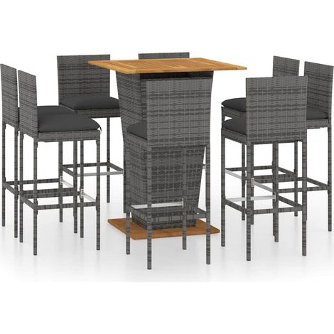 Maison Exclusive - 9-tlg. Gartenbar-Set mit Kissen Poly Rattan Gr (1/5)