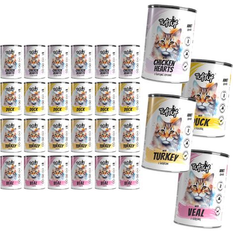 Aliment humide pour chats TufTuf, mélange de saveurs, boîte de 24 x 400 g, sans céréales (1/5)