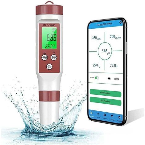 Elektronisches 7-in-1-pH-Meter mit Bluetooth, ATC-Wasserqualitätstester/PH/TDS/EC/ORP/SG (0,01 Genauigkeit), automatische Kalibrierung, hintergrundbeleuchtetes pH-Meter für Trinkwasser, Aquarium, Schw