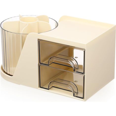 Drehbarer Stiftehalter und Make-up-Pinsel-Organizer für den Schreibtisch, hellgelber Kunststoff-Büroartikel-Aufsteller, geeignet zur Aufbewahrung auf dem Schreibtisch und zu Hause.