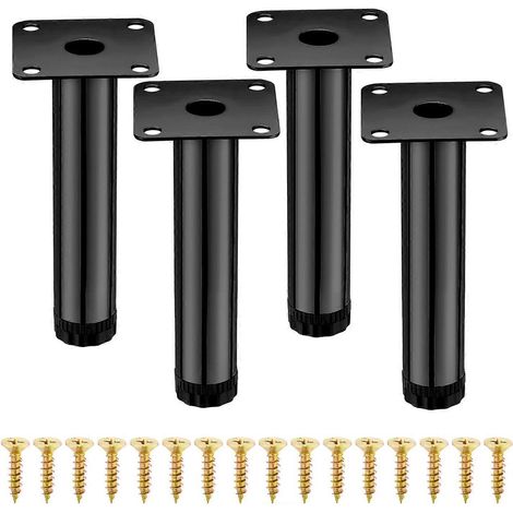 Ensemble de 4 pieds de meuble en métal, réglables en hauteur (15 cm) noir. (1/5)
