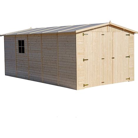Garage in legno 15 m2 - esterne A222x516x324 cm - in pannelli in legno naturale - Capanno da giardino – Rimessa auto e attrezzi - TIMBELA M101 (1/6)
