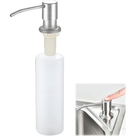Distributeur de savon - Flacon de 500 ml - Encastrable sur plan de travail - Tête pivotante à 350° - Compatible lave-linge, meubles et évier (argenté - 17 x 6,5 cm)yux- (1/5)