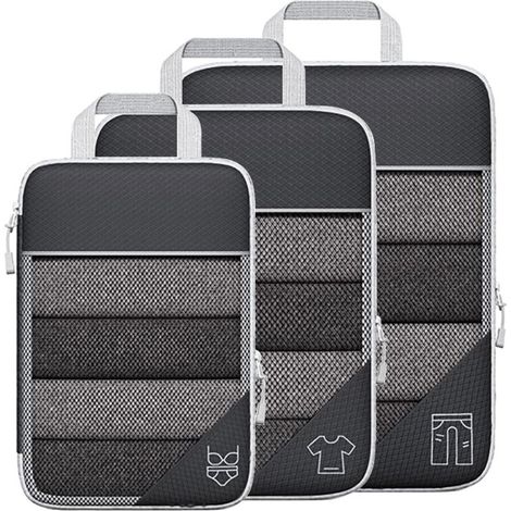 Lot de 3 boîtes de rangement compressibles en filet, transparentes, imperméables et transportables, pour voyages et usage quotidien (noir). (1/5)