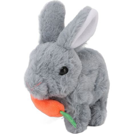 Lapin en peluche réaliste et interactif, jouet de Pâques électronique sauteur avec sons et oreilles qui bougent, gris, idéal comme cadeau d'anniversaire. (1/5)