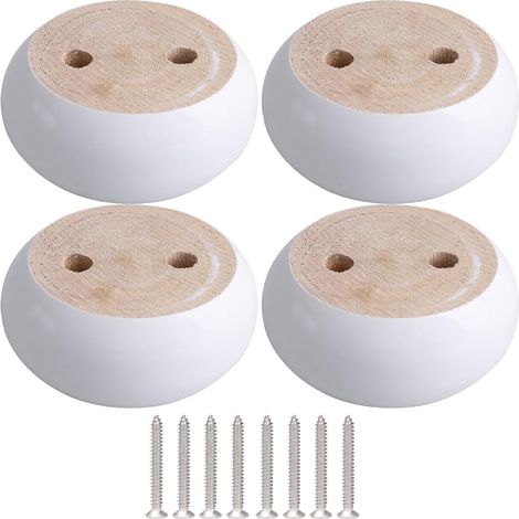 Ensemble de 4 pieds de meuble ronds en bois d'eucalyptus blanc 8 x 8 x 5 cm (1/5)