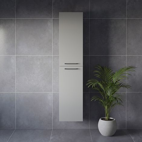 Napoli Gloss Grey Pearl 350mm x 1600mm Wall Mounted 2 Door Storage Unit - 350mm - Gunmetal Grey 160mm Handle