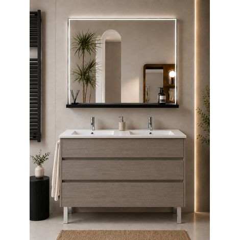 Meuble de salle de bain avec vasque ORIGENBATH IMPERIA sans miroir 120x45 cm double vasque chêne smoky