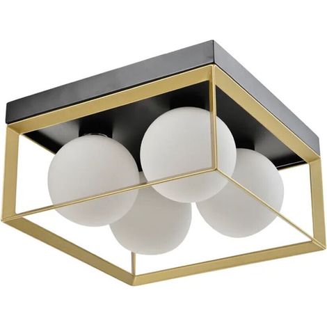 Plafoniera lampada soffitto minimalista in metallo nero bronzo con 4 sfere palle bianche attacco G9