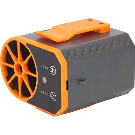 Ventilateur de taille portable rechargeable USB, 4 vitesses, avec lumière LED intégrée, orange, 2500 mAh, idéal pour l'extérieur. (1/5)