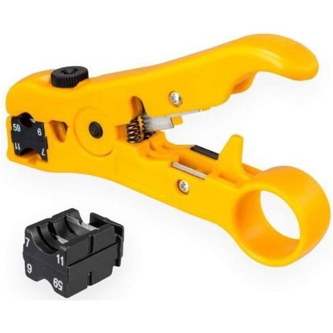 Spellafili universale per cavi coassiali per antenne satellitari, telefoni, cavi dati coassiali, cavi coassiali RG59, RG6, RG7, RG11, cavi di rete TV Ethernet, spelafili piatti e rotondi. (1/5)