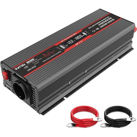 Convertisseur 12v 220v Pur Sinus 1800W Onduleur, Transformateur de Tension avec Prise EU de Courant Alternatif, Port USB Et écran LCD, pour Appareils Ménagers Voiture Caravane Camping Voyage (1/5)