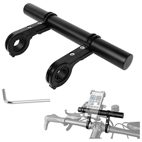 Extension guidon vélo - 1 pièce extension / argent - support extension guidon aluminium 20 cm pour lampe téléphone GPS compteur VTT moto scooter + 2 serrages + 1 clé hex (1/5)