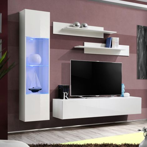 Ensemble Meuble TV Mural "Fly G3" 210cm Blanc (1/5)