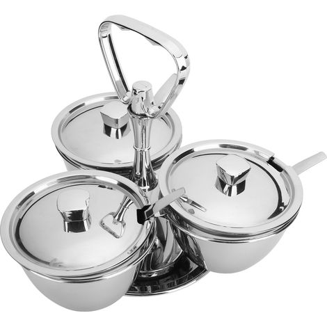 Drehbarer Gewürzbehälter aus Edelstahl, 3-teiliges Küchengewürzbehälter-Set, drehbarer Organizer J13390 (1/5)