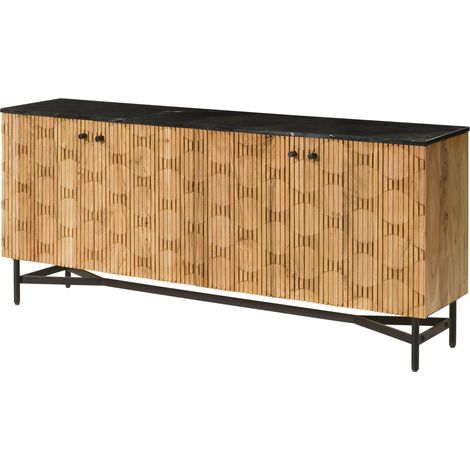 Credenza in legno di acacia 180x40x76 Laccato - naturale / marmo scuro LONDON 101