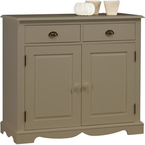 Buffet 2 Portes 2 Tiroirs Gris Taupe 2 Niches Style Anglais L 101 H 90 P 42 cm (1/5)