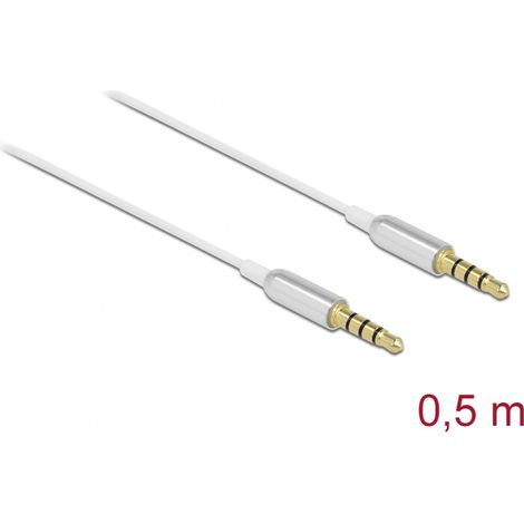 Delock Cable conector estÃ©reo de 3,5 mm 4 pines macho a macho Ultra Slim 0,5 m blanco
