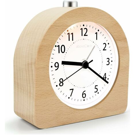 Réveil analogique à piles en bois clair – Fonction snooze – Silencieux sans tic-tac – Alarme sonore croissante – Luminosité intégrée (1/5)