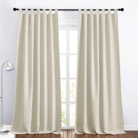 Living Room Curtain – Double Panel Thermal Insulation Tabs Anti Heat Anti Cold, Home Decoration, Heavy Fabric, Ready to Hang, L140 x H245 cm, Light Beige, 2 Panels (1/5)