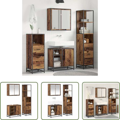 vidaXL Waschbeckenunterschrank - Badezimmermöbel-Set mit Schubladen 3 pcs Altholz Holzwerkstoff (1/5)