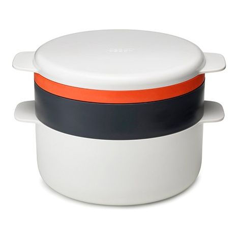 Juego de cocina apilable para microondas M-Cuisine de 4 piezas – Joseph Joseph  Diseño apilable con olla de 2L, vaporera, plancha y tapa  Color piedra y naranja
