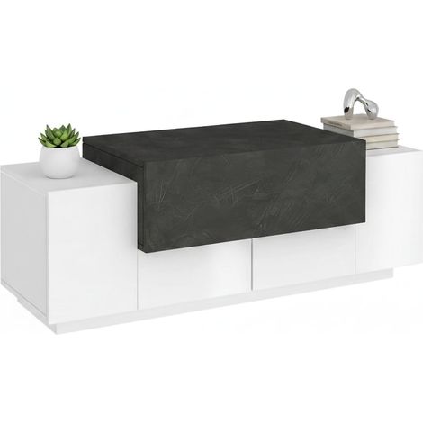 Dmora - Eingangsmöbel Djallo, Moderner multifunktionaler Eingangsbereich, Mehrzweckschrank für Eingangsbereich, 100 % Made in Italy, cm 120x45h46, glänzend weiß und Schiefer