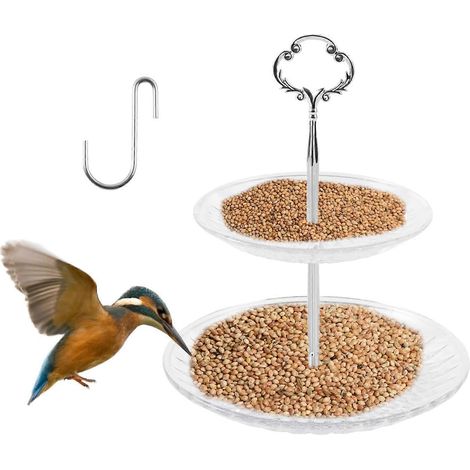 Plateforme d'alimentation extérieure pour oiseaux, mangeoires à oiseaux à 2 niveaux, mangeoires suspendues transparentes (1/5)