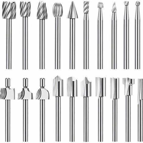 Green Mobility-Jeu de Mèches de Gravure Haute Dureté, 10pcs Mèches de Gravure en Carbure HSS & 10pcs Mèches de Toupie Tige 1/8&34(3mm) pour Outils Rotatifs pour Bricolage en bois, Sculpture, Perçage,  (1/5)