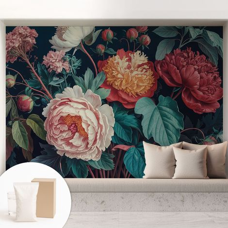 Papier peint intissé mural avec colle pour salon et chambre Décoration murale rapide - Colle incluse gratuite Fleurs colorées 208x146 cm (1/5)