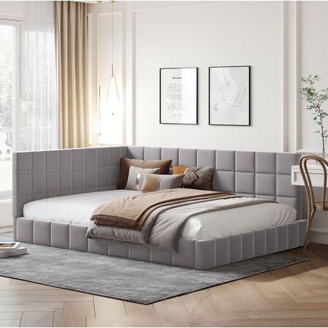 Tagesbett 140/200 cm grau aus Stoff mit Lattenrost und wechselbarer Rückenlehne (1/5)