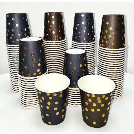 Lot de 100 Gobelets en Carton de 250 ml Multicolore Verres Carton Jetables,Gobeletsde fête à pois dorés - Gobeletspour fête, anniversaire, mariage, gobeletsen papier biodégradables