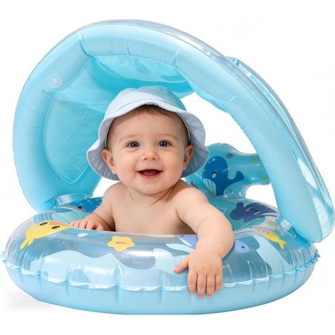 Aufblasbarer Schwimmring – Schwimmender Schwimmring – Wasserspaß – Mit Sonnendach – 30 x 25 x 2 cm – Mehrfarbig (1/5)