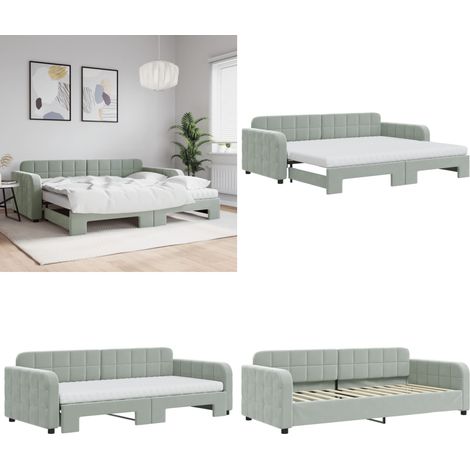 vidaXL Tagesbett Ausziehbar mit Matratzen Hellgrau 90x200 cm Samt (1/5)